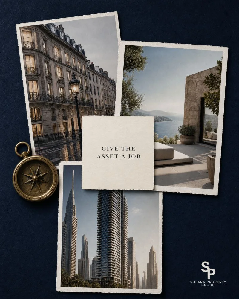 Solara LinkedIn update showing international property imagery and a compass