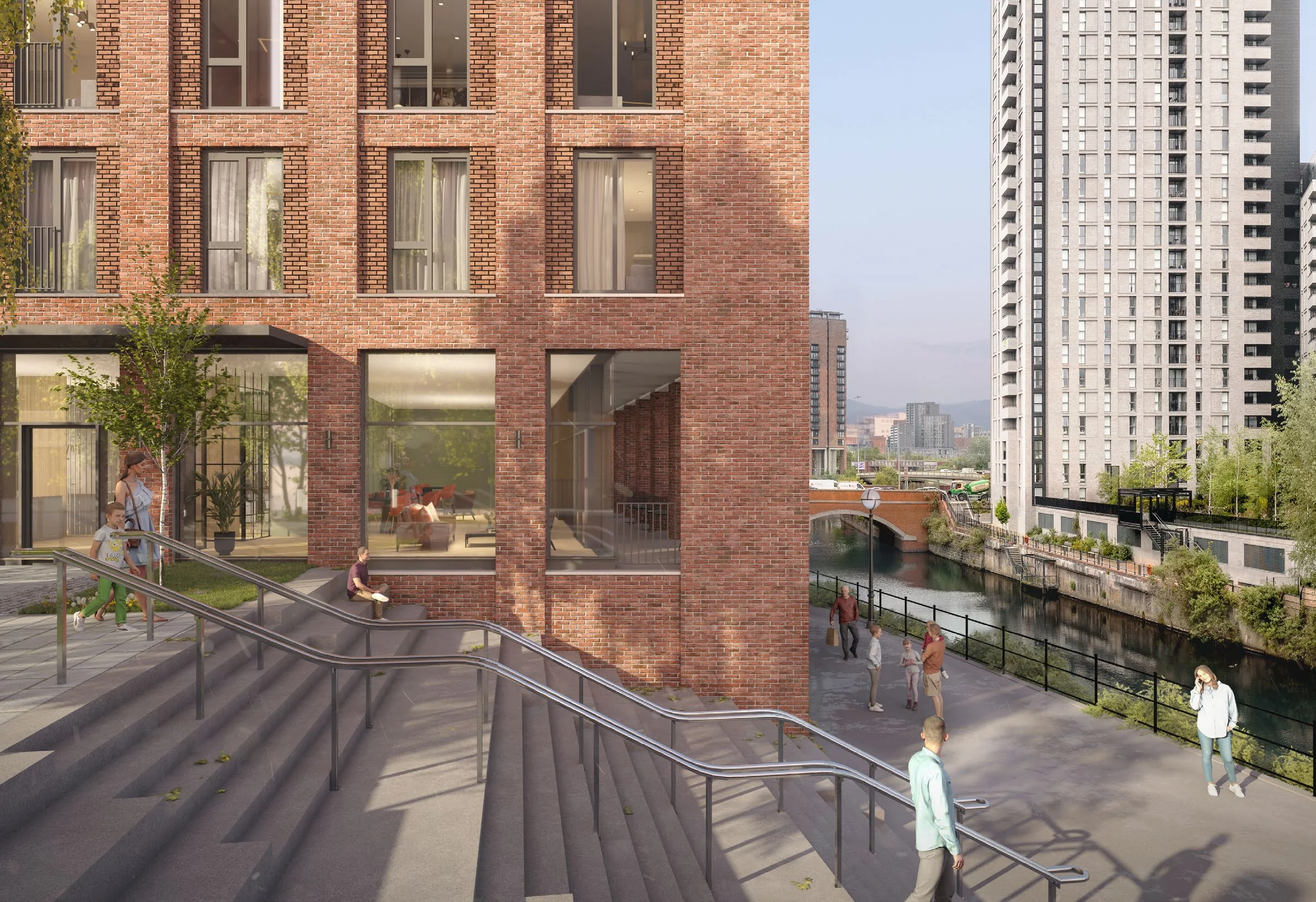Contemporary waterside apartments in River Irwell, opposite Castlefield, Manchester